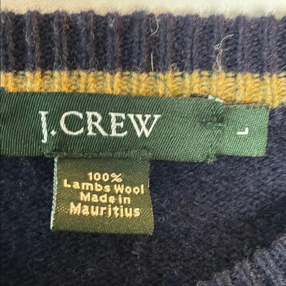J. Crew Men's Wool Pullover Sweater in Navy Blue and Green Stripes